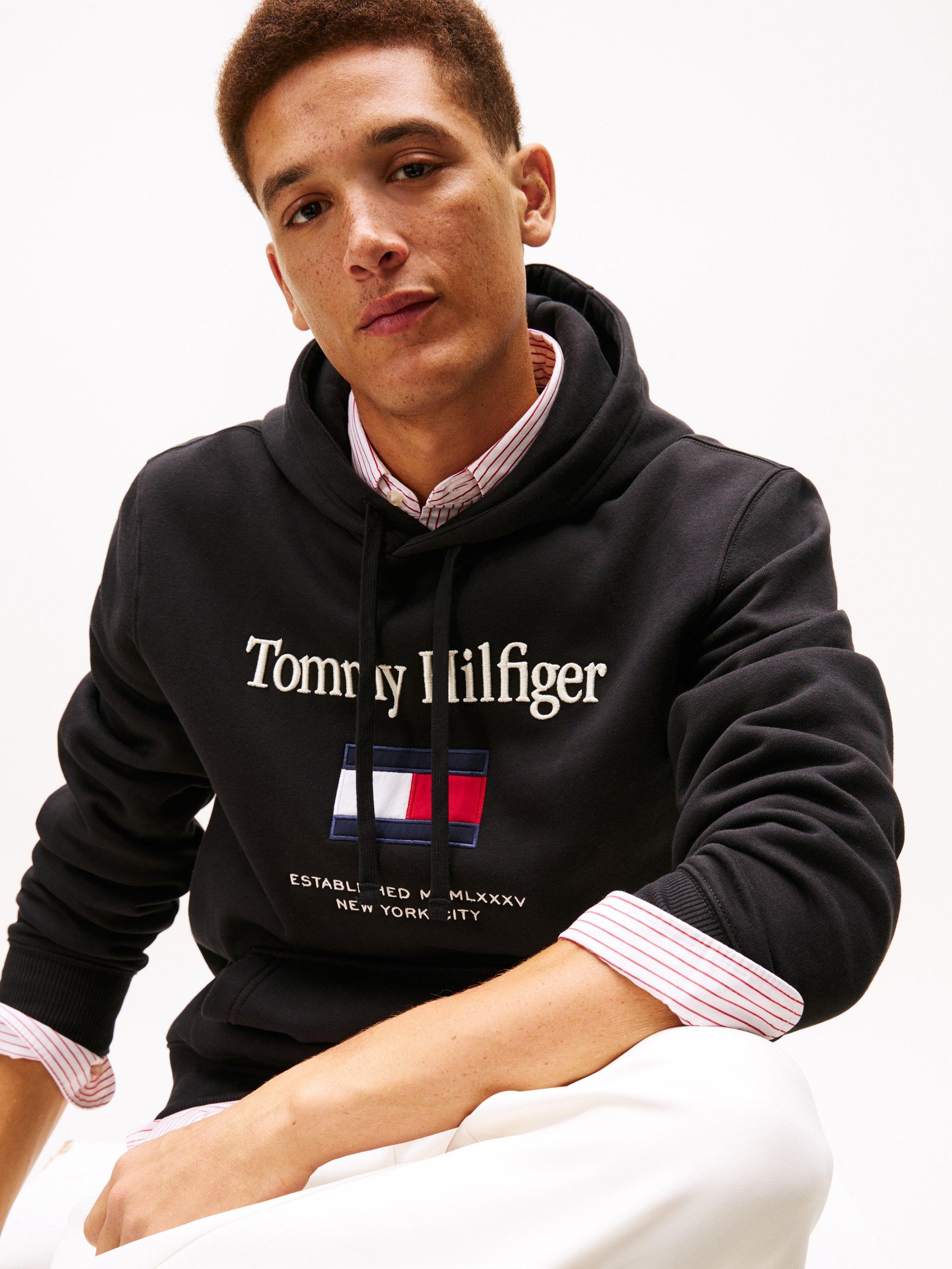 Product image 4 of 5, which shows Tommy Hilfiger Cotton Blend Embroidered Flag Hoodie, Black, XS
