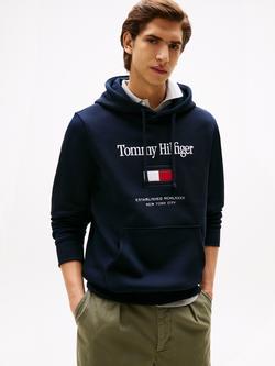 Tommy Hilfiger Cotton Blend Embroidered Flag Hoodie, Desert Sky