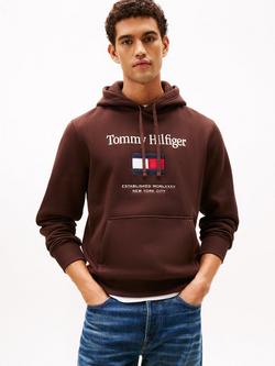 Tommy Hilfiger Cotton Blend Embroidered Flag Hoodie, Chocolate