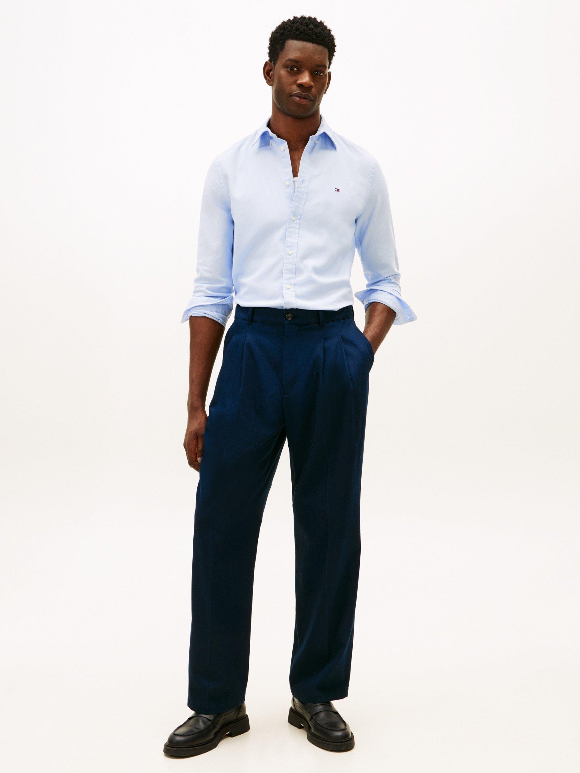 Product image 3 of 5, which shows Tommy Hilfiger Flex Dobby Cotton Slim Fit Logo Shirt, Sweet Blue, XS