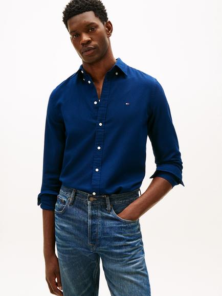 Tommy Hilfiger Flex Dobby Cotton Slim Fit Logo Shirt, Carbon Navy