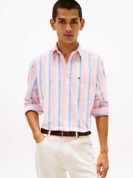 Tommy Hilfiger Heritage Cotton Loose Fit Stripe Oxford Shirt, Rose Petal/Multi, Rose Petal/Multi