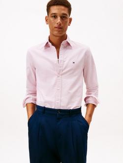 Tommy Hilfiger Cotton Regular Fit Stripe Heritage Oxford Shirt, Medium Red/White, Medium Red/White