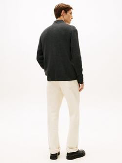 Tommy Hilfiger Cotton Blend Fisherman Rib Knit Coach Jacket, Dark Grey Heather - view 2, Dark Grey Heather