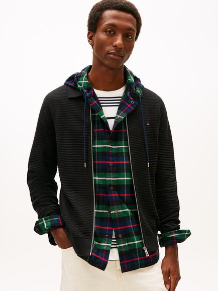 Tommy Hilfiger Textured Cotton Knit Zip-Through Cardigan, Black, Black