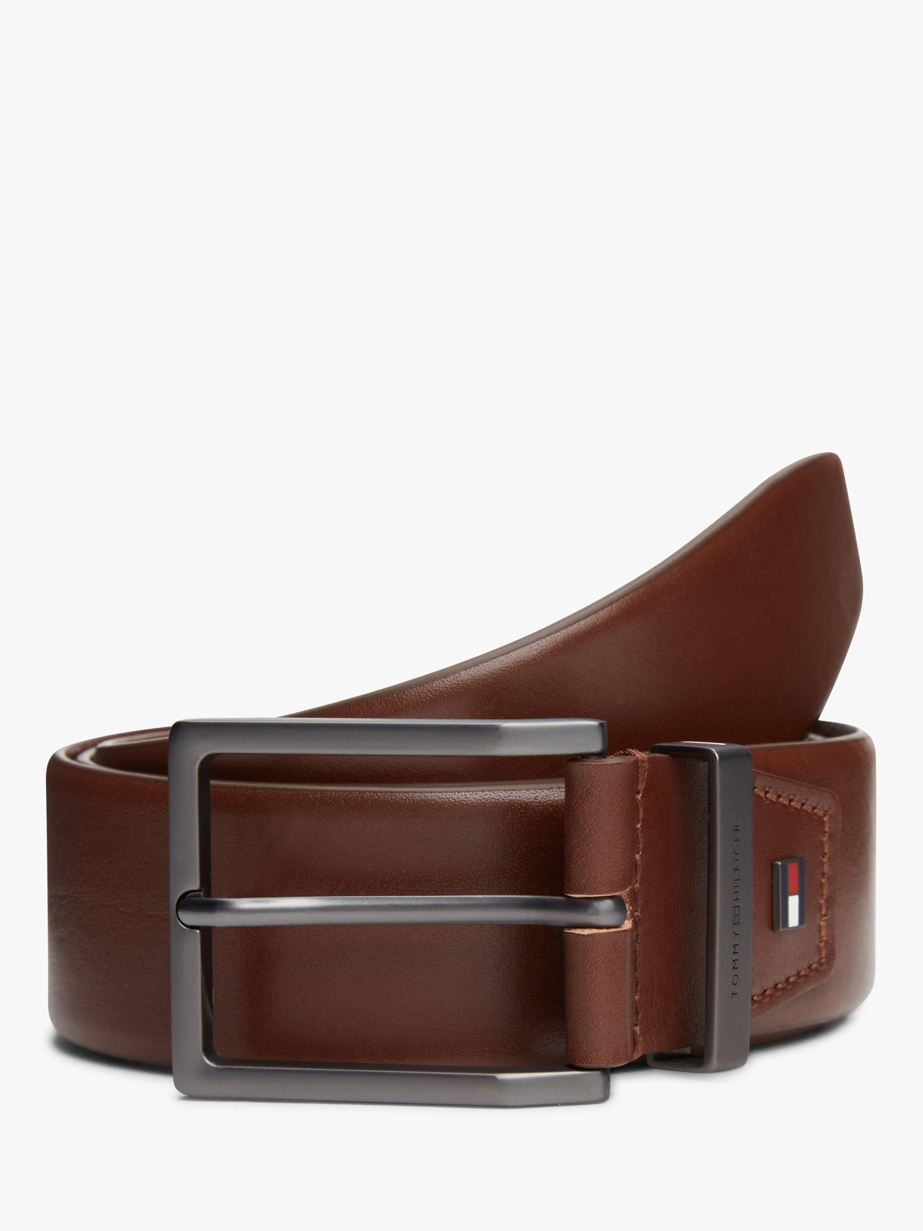 Product image 1 of 3, which shows Tommy Hilfiger Leather Flag Plaque Belt , Coffee Bean, 85cm