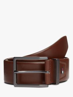 Tommy Hilfiger Leather Flag Plaque Belt, Coffee Bean, Coffee Bean