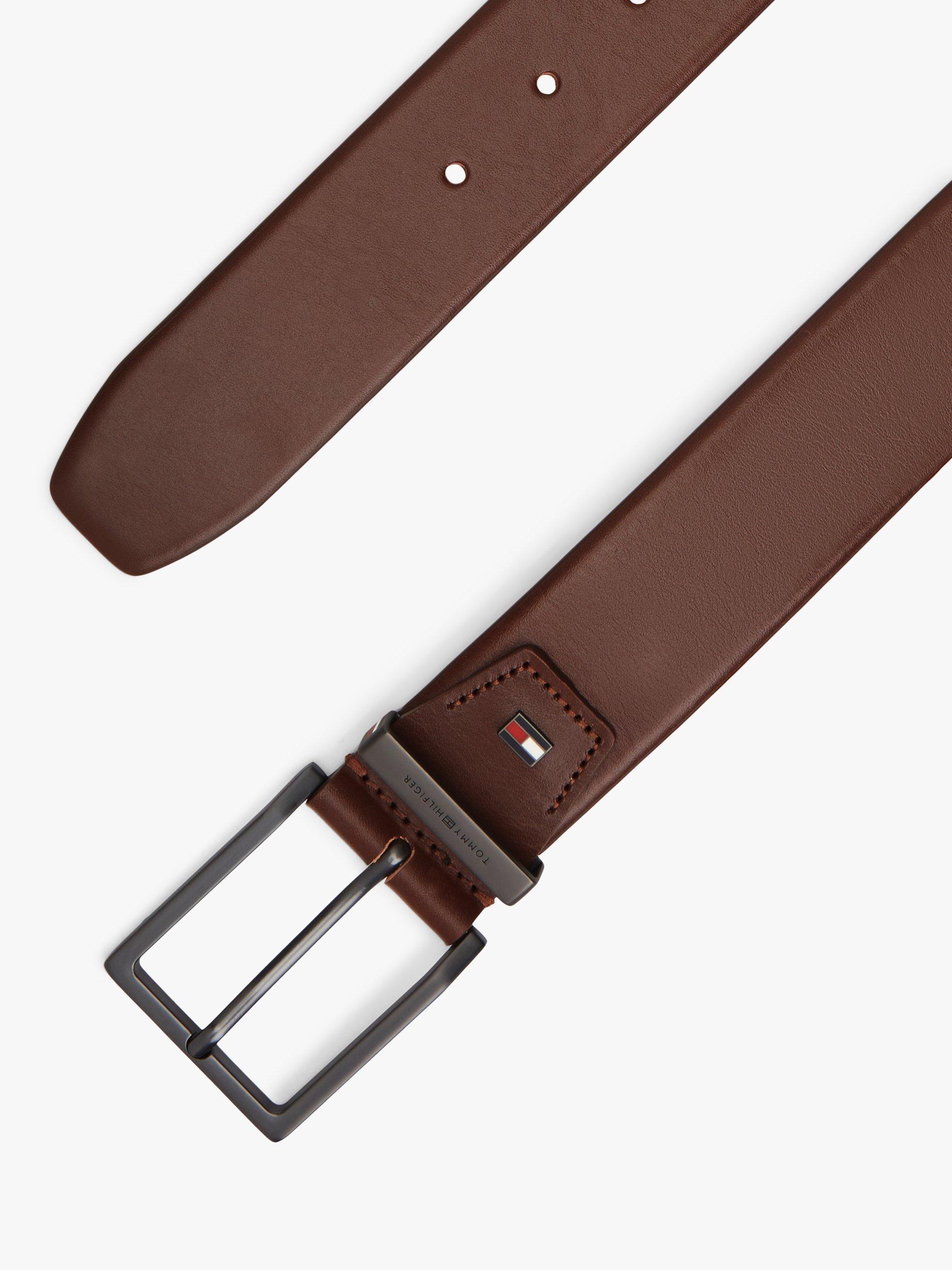 Product image 3 of 3, which shows Tommy Hilfiger Leather Flag Plaque Belt , Coffee Bean, 85cm