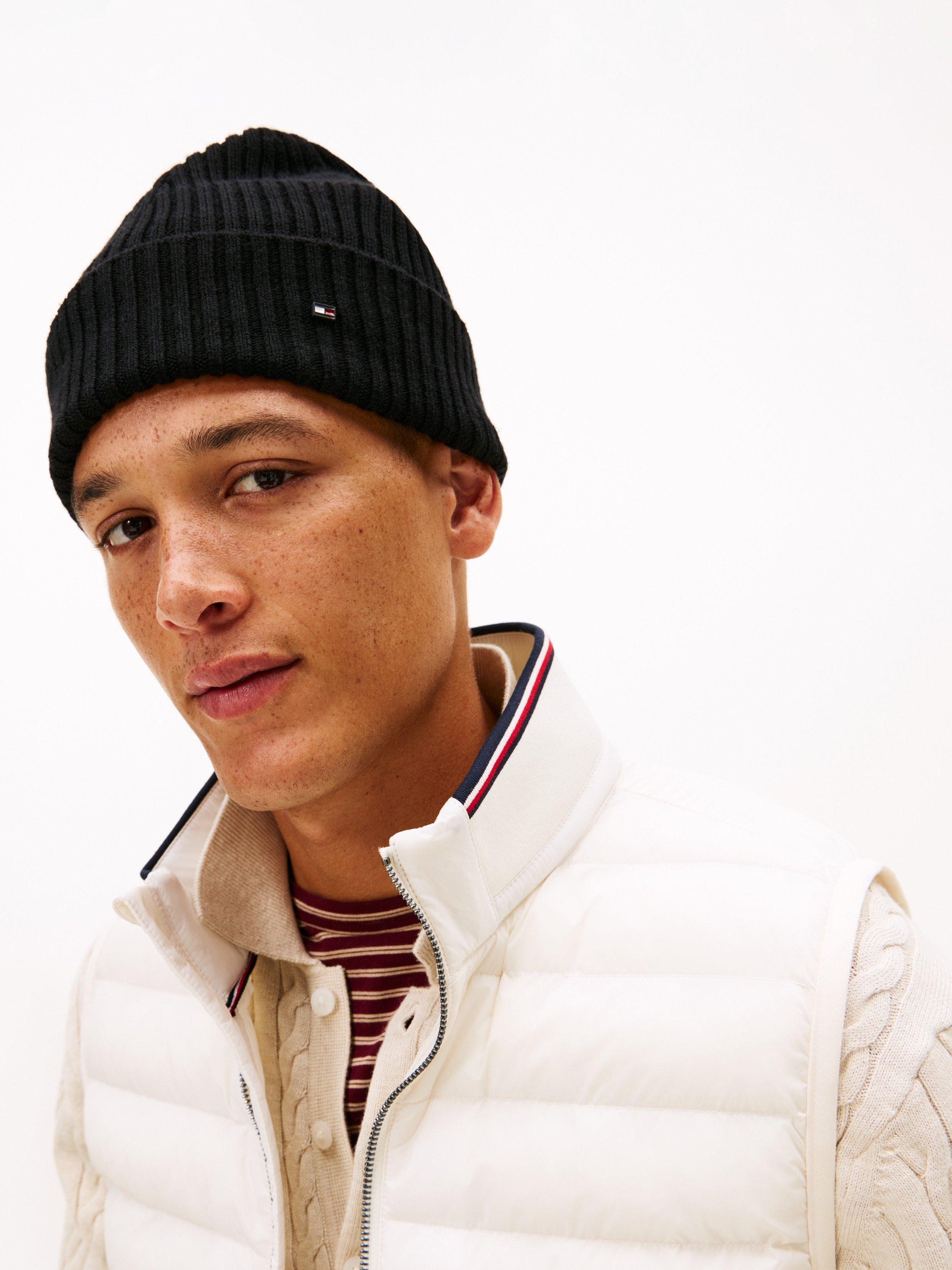 Product image 2 of 4, which shows Tommy Hilfiger Wool Flag Beanie, Black, One Size