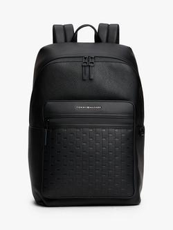 Tommy Hilfiger Modern Repeat Flag Textured Backpack, Black, Black