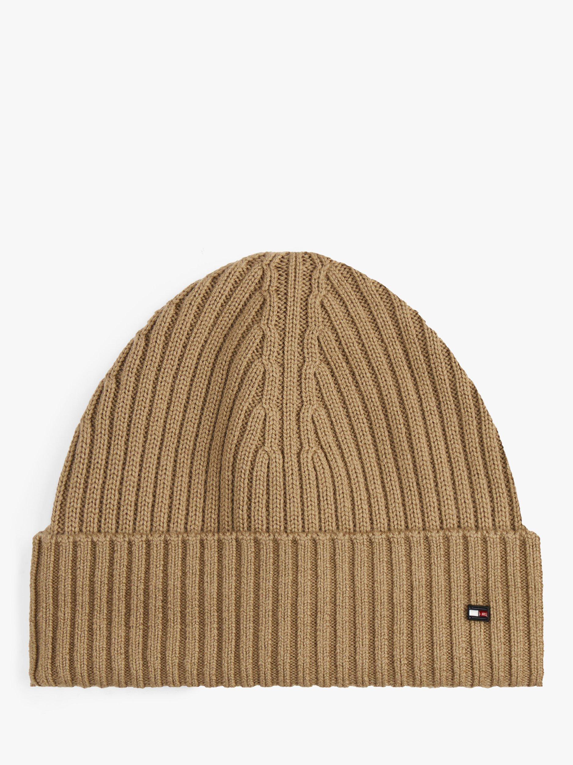 Product image 1 of 4, which shows Tommy Hilfiger Wool Flag Beanie, Driftwood Taupe, One Size