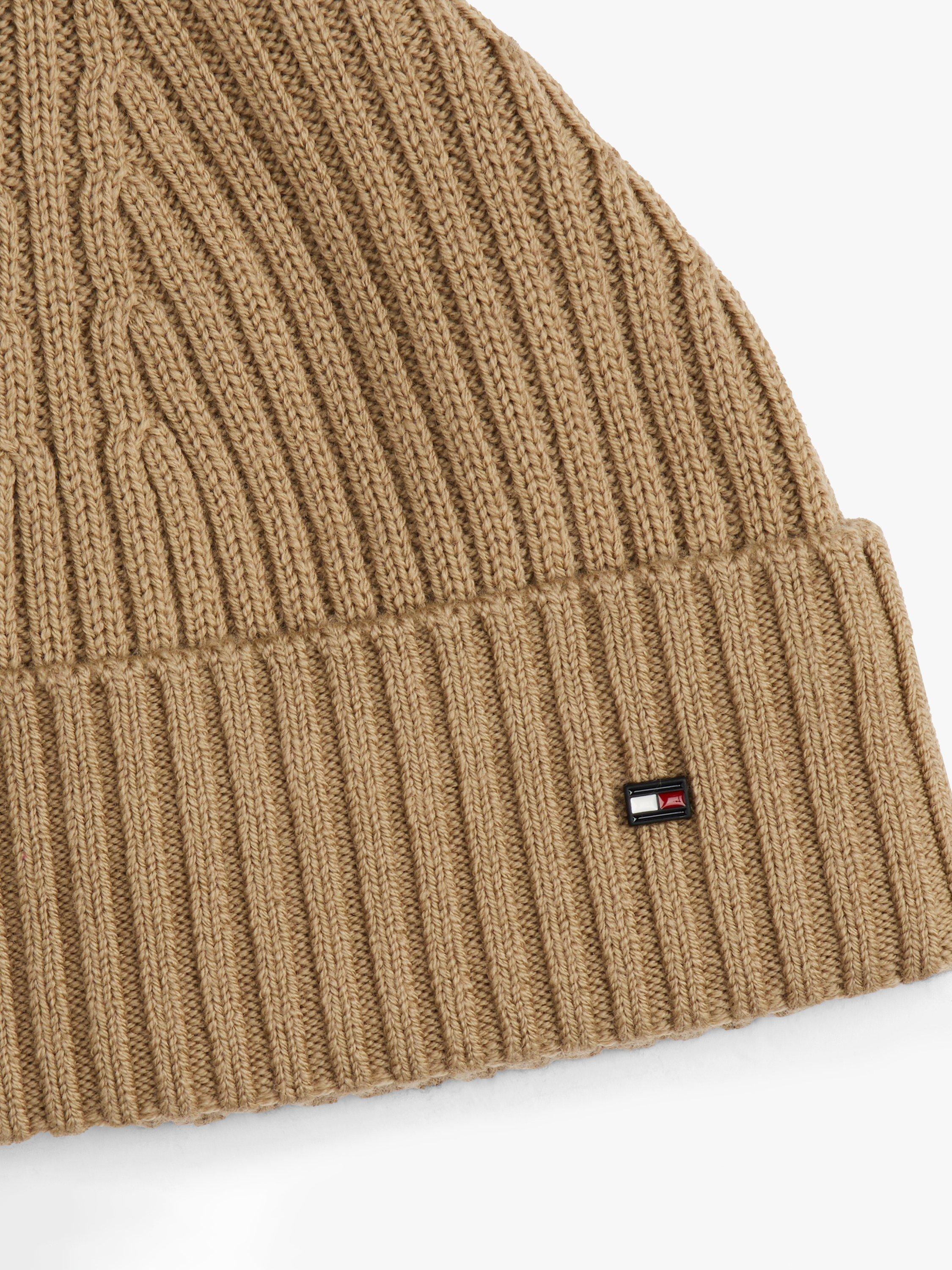 Product image 3 of 4, which shows Tommy Hilfiger Wool Flag Beanie, Driftwood Taupe, One Size
