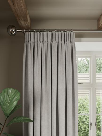John Lewis Pure Cotton Herringbone Pair Lined Pencil Pleat Curtains, Mole