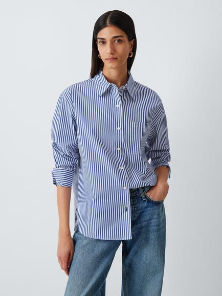 rag & bone Connie Stripe Long Sleeve Shirt, Blue/White, Blue/White