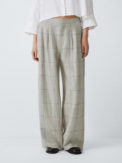 rag & bone Chappell Check Pure Linen Trousers, Beige, Beige