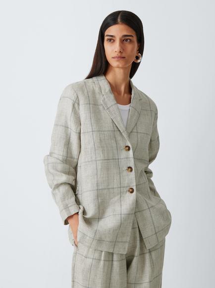 rag & bone Check Pure Linen Blazer, Beige, Beige