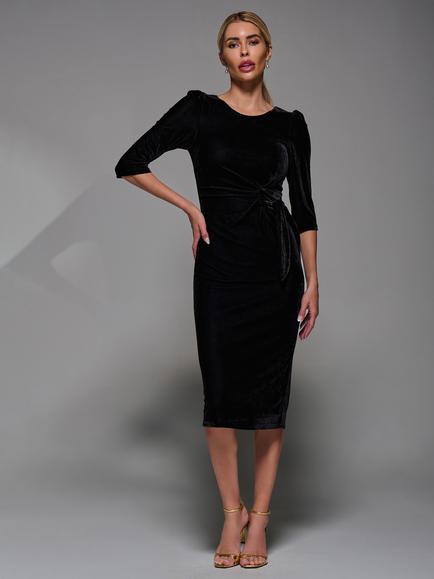 Jolie Moi Side Tie Velvet Dress, Black, Black