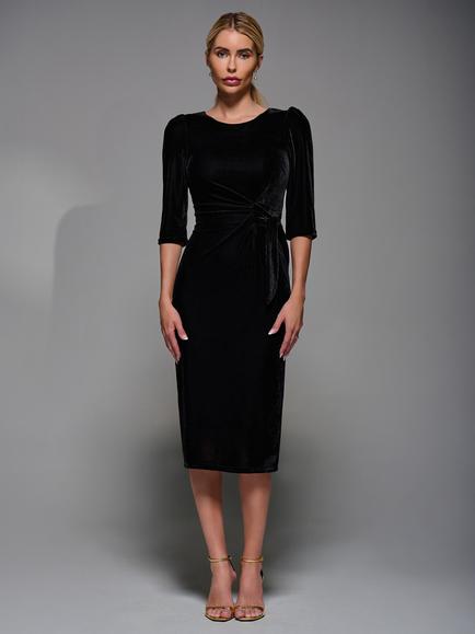 Jolie Moi Side Tie Velvet Dress, Black - view 2, Black