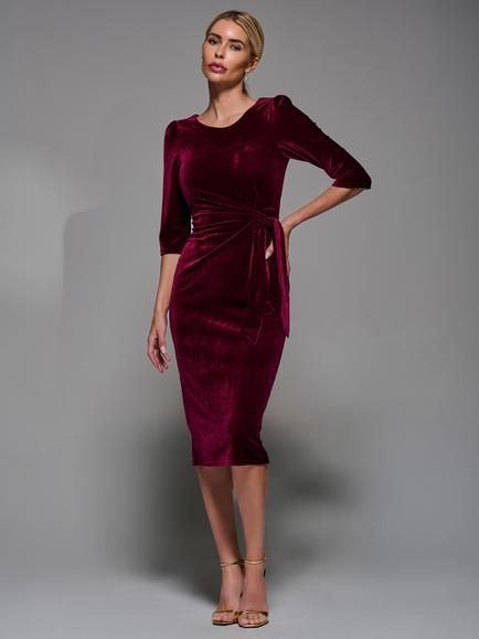 Jolie Moi Side Tie Velvet Dress, Burgundy, Burgundy