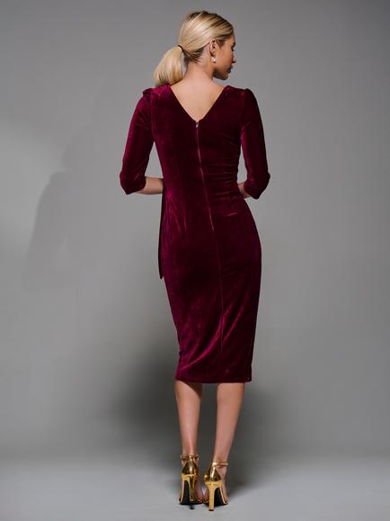 Jolie Moi Side Tie Velvet Dress, Burgundy - view 2, Burgundy