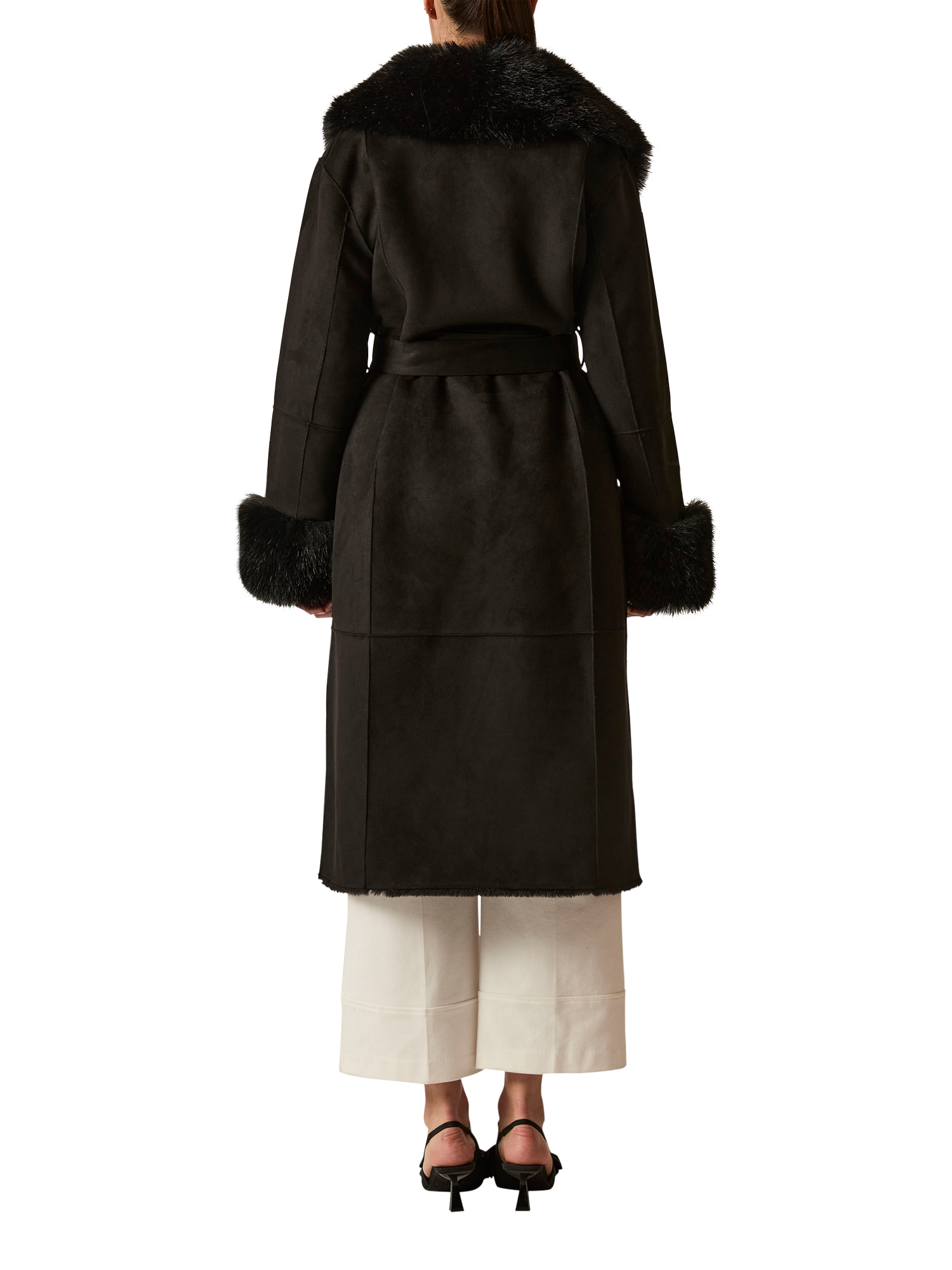 James Lakeland Faux Fur Trim Coat, Black