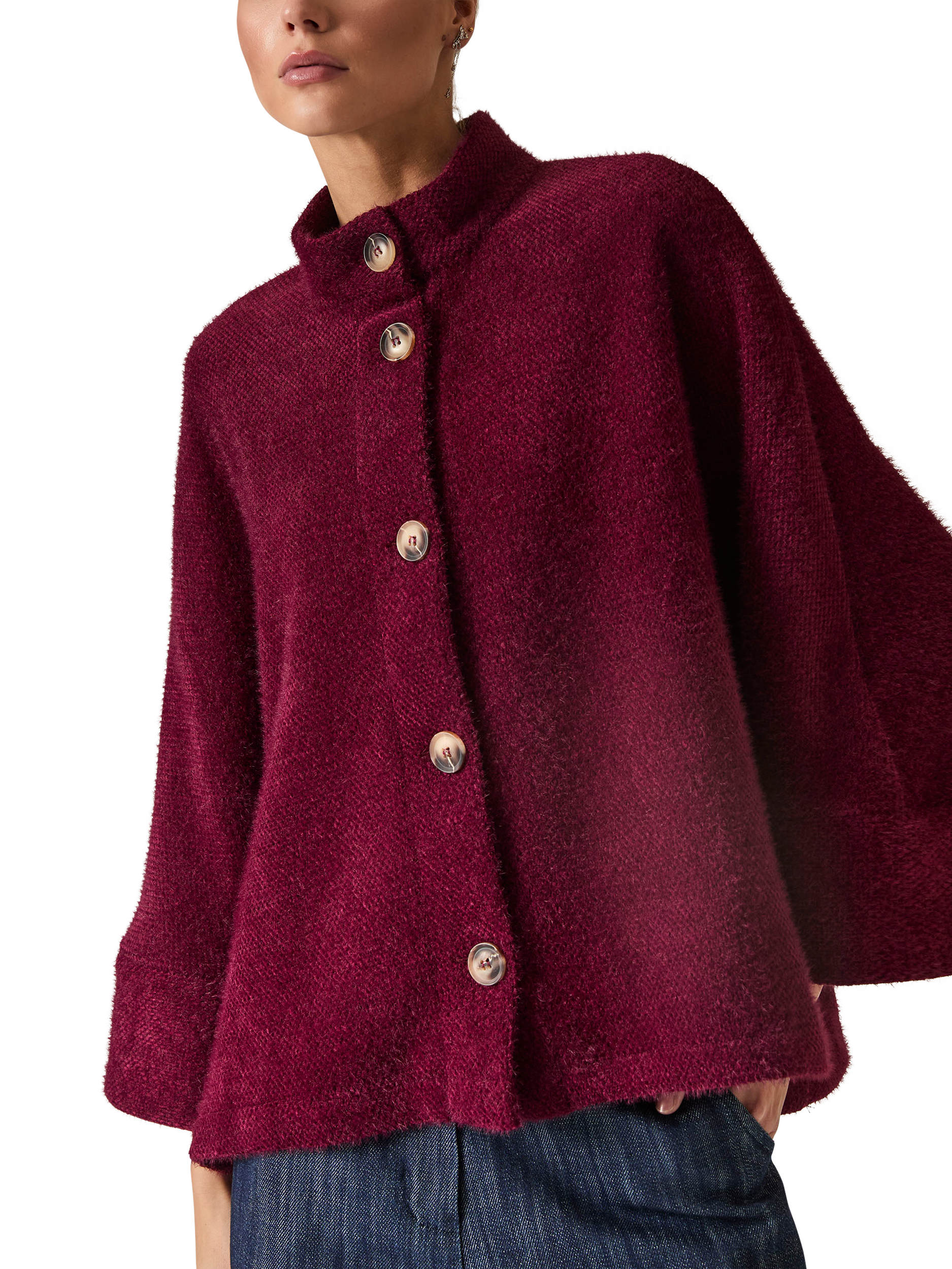 Product image 1 of 6, which shows James Lakeland Textured Batwing Jacket, Burgundy, 8