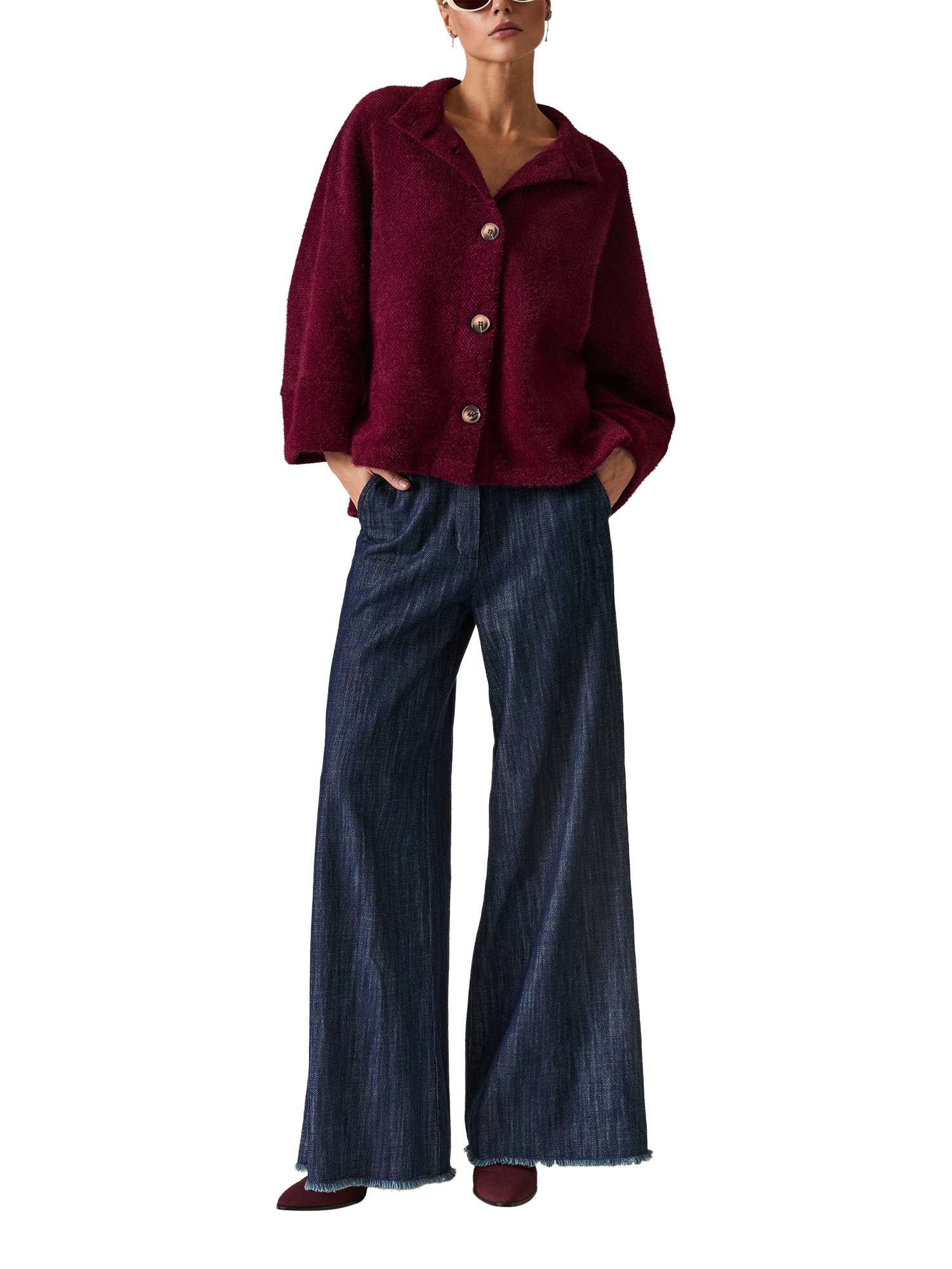 Product image 3 of 6, which shows James Lakeland Textured Batwing Jacket, Burgundy, 8