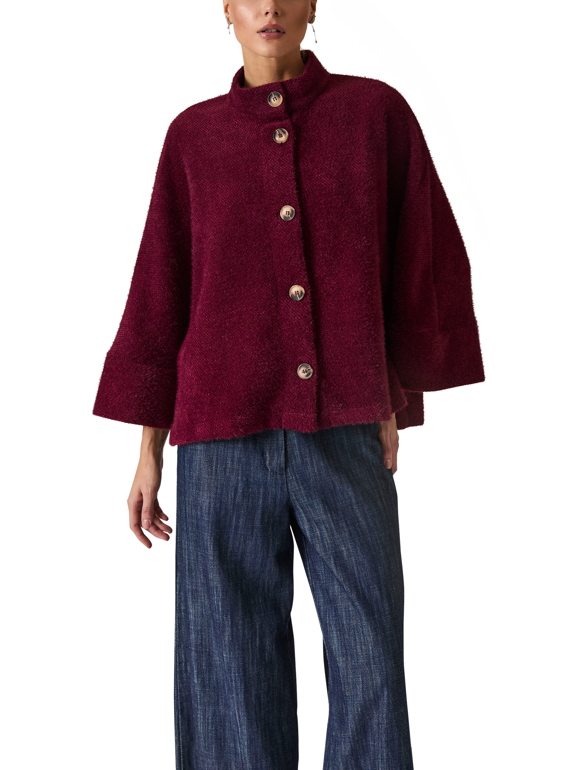 Product image 4 of 6, which shows James Lakeland Textured Batwing Jacket, Burgundy, 8