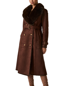 James Lakeland Faux Fur Collar Double Breasted Coat, Brown