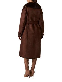 James Lakeland Faux Fur Collar Double Breasted Coat - view 2, Brown