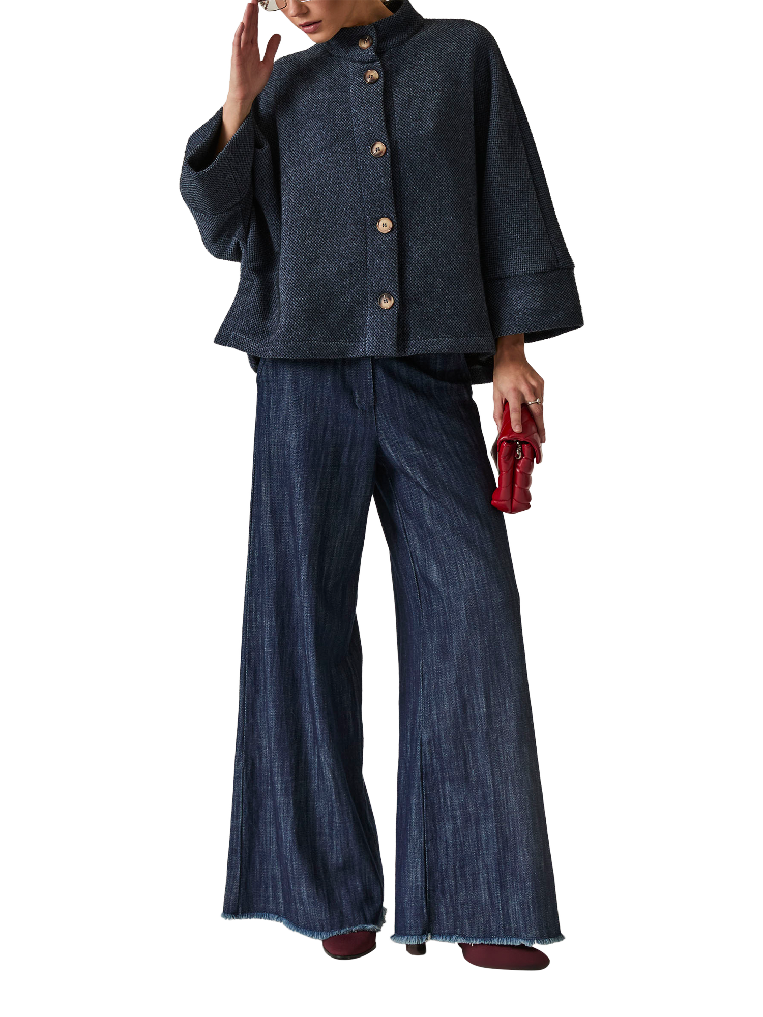 Product image 4 of 6, which shows James Lakeland Textured Batwing Jacket, Navy, 8
