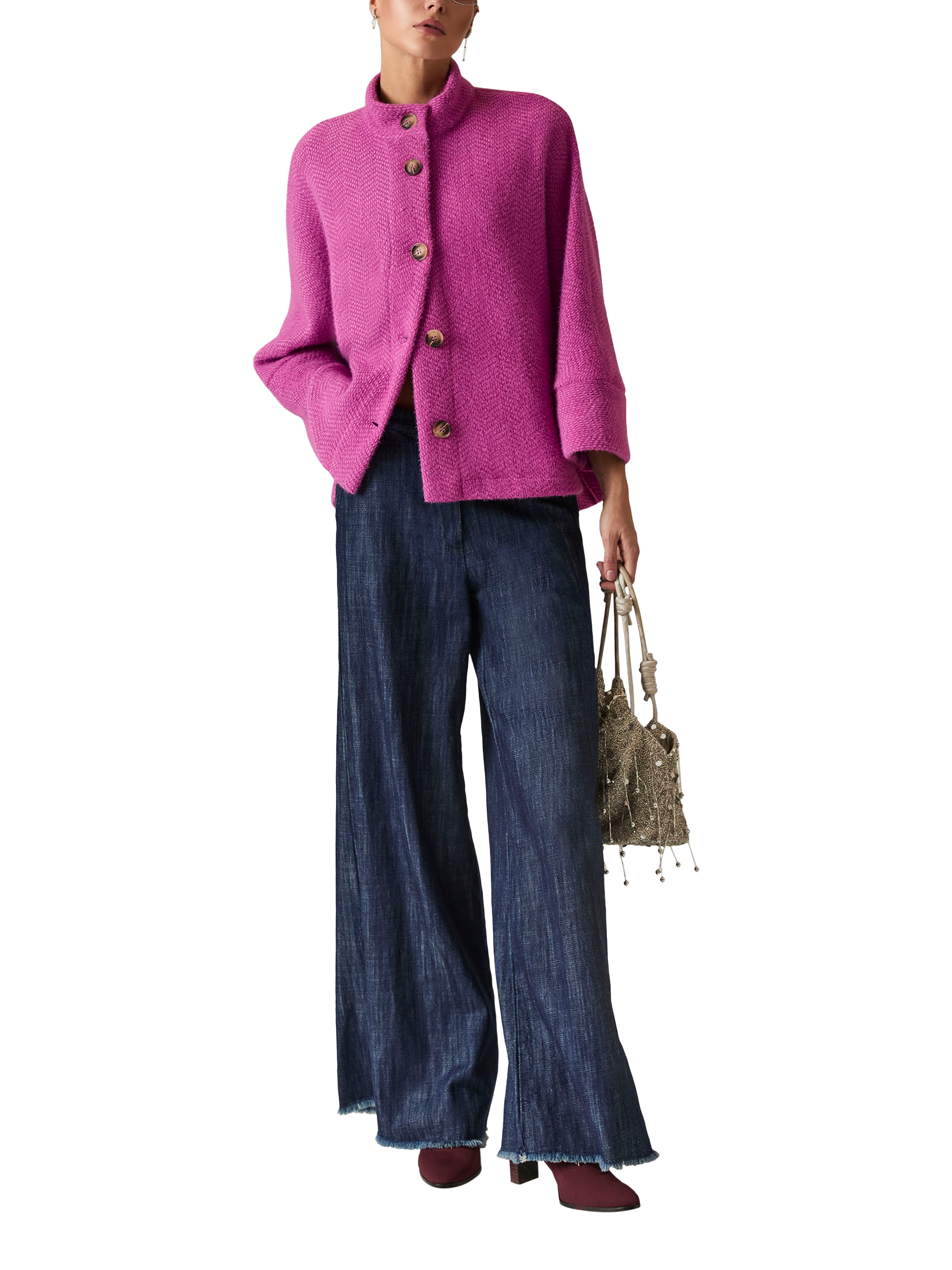 Product image 1 of 6, which shows James Lakeland Textured Batwing Jacket, Pink, 8