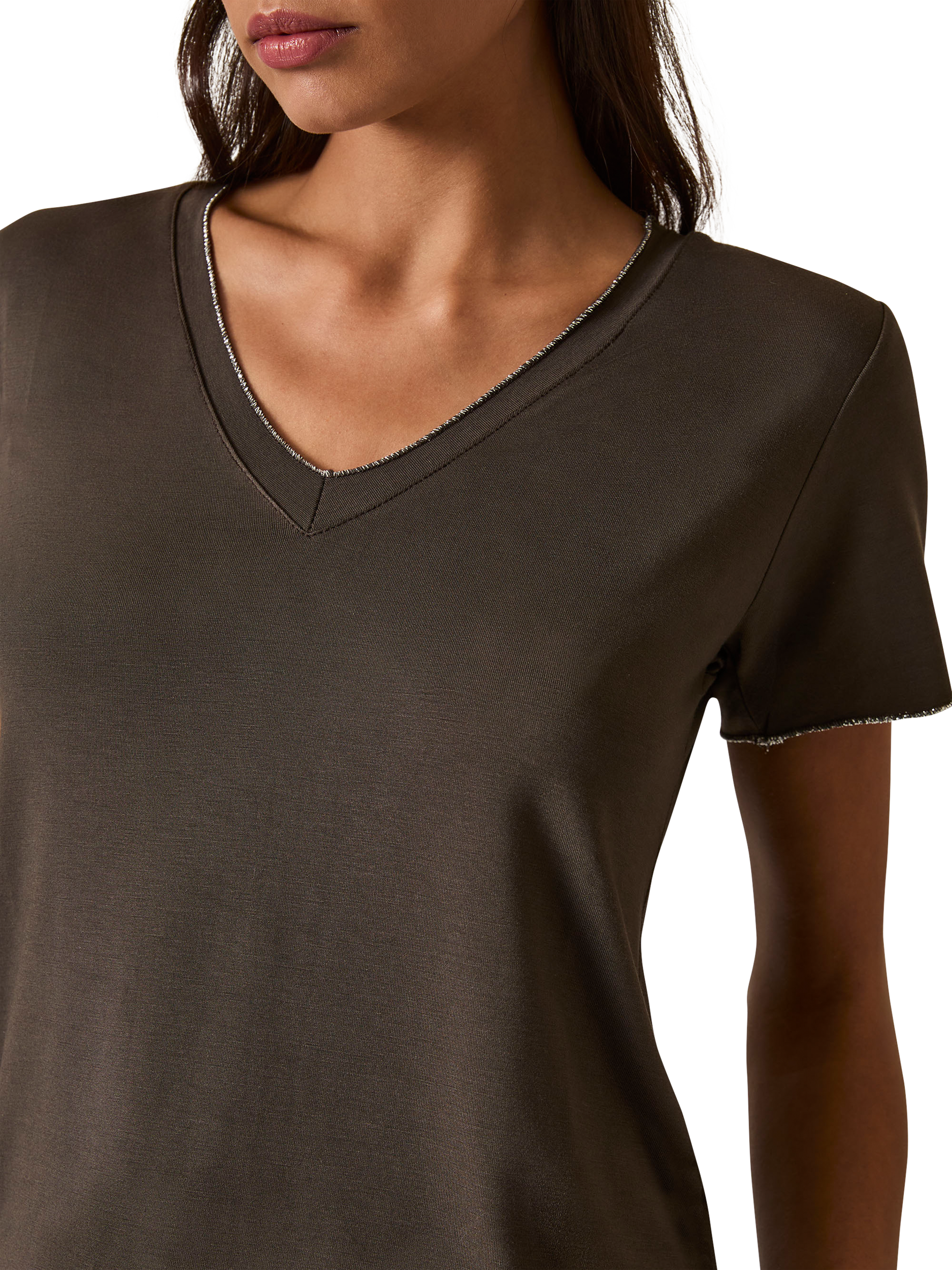 Product image 4 of 6, which shows James Lakeland V-Neck T-Shirt, Brown, 8