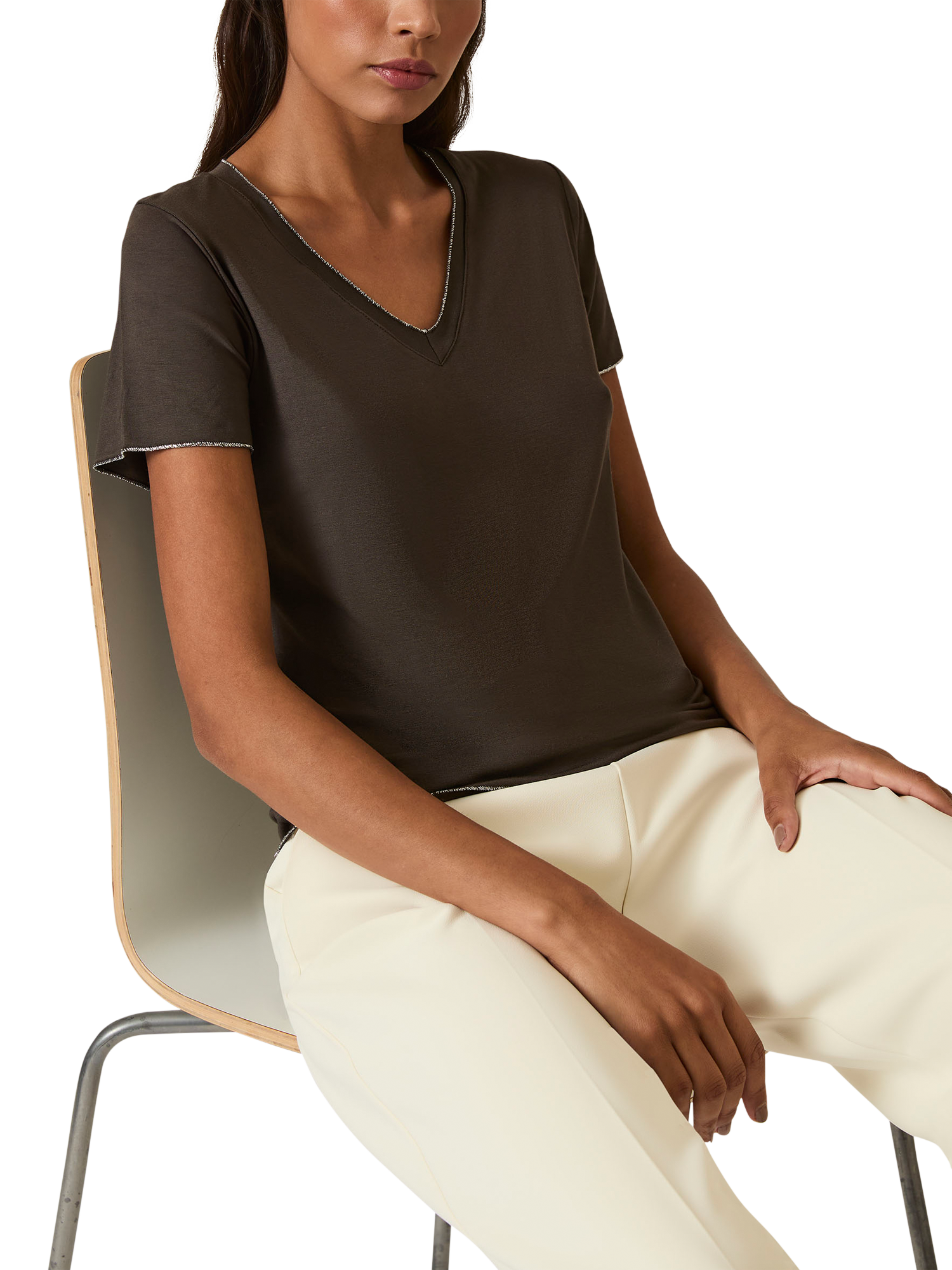 Product image 5 of 6, which shows James Lakeland V-Neck T-Shirt, Brown, 8