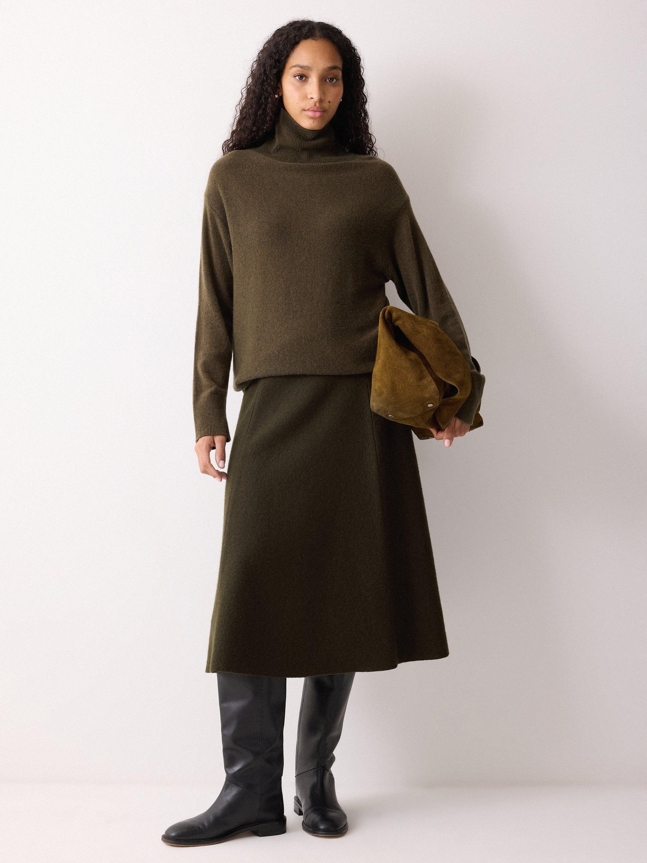 Product image 1 of 5, which shows Jigsaw Boiled Wool Blend Skirt, Khaki, M