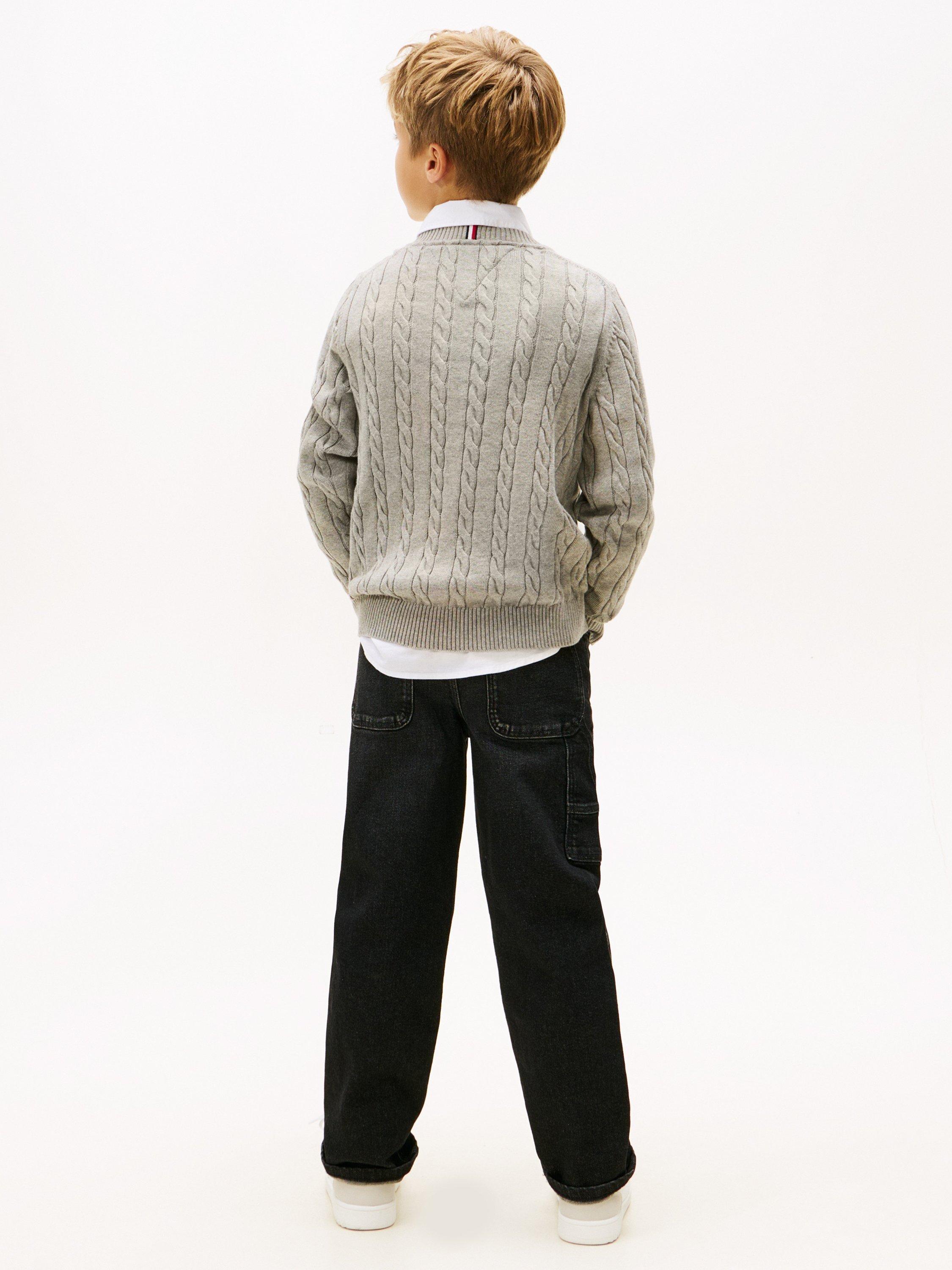 Product image 2 of 6, which shows Tommy Hilfiger Kids' Cable Knit Jumper, Mid Grey Heather, 3 years