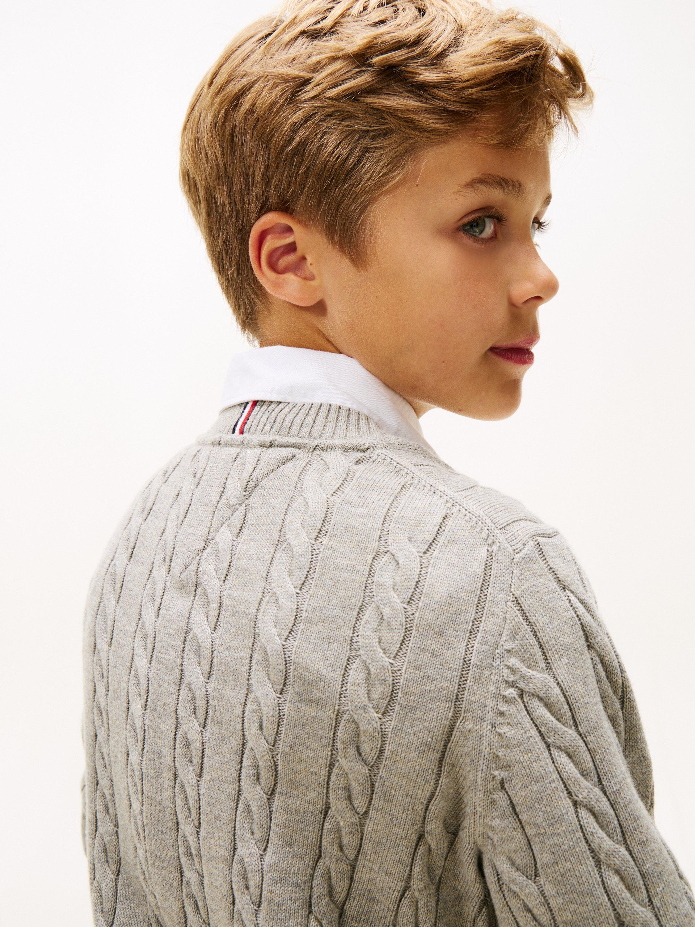 Product image 5 of 6, which shows Tommy Hilfiger Kids' Cable Knit Jumper, Mid Grey Heather, 3 years