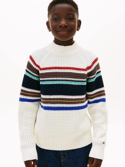 Tommy Hilfiger Kids' Cotton Blend Textured Jumper, Ivory Silk, Ivory Silk