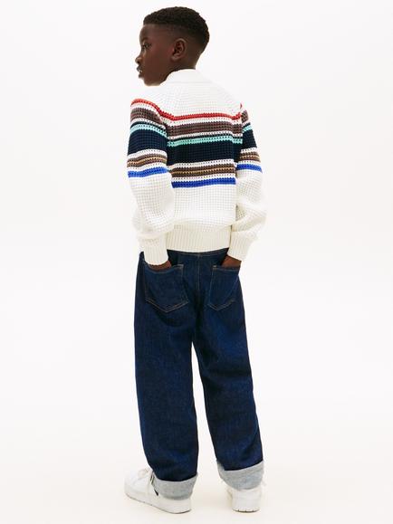 Tommy Hilfiger Kids' Cotton Blend Textured Jumper, Ivory Silk - view 2, Ivory Silk