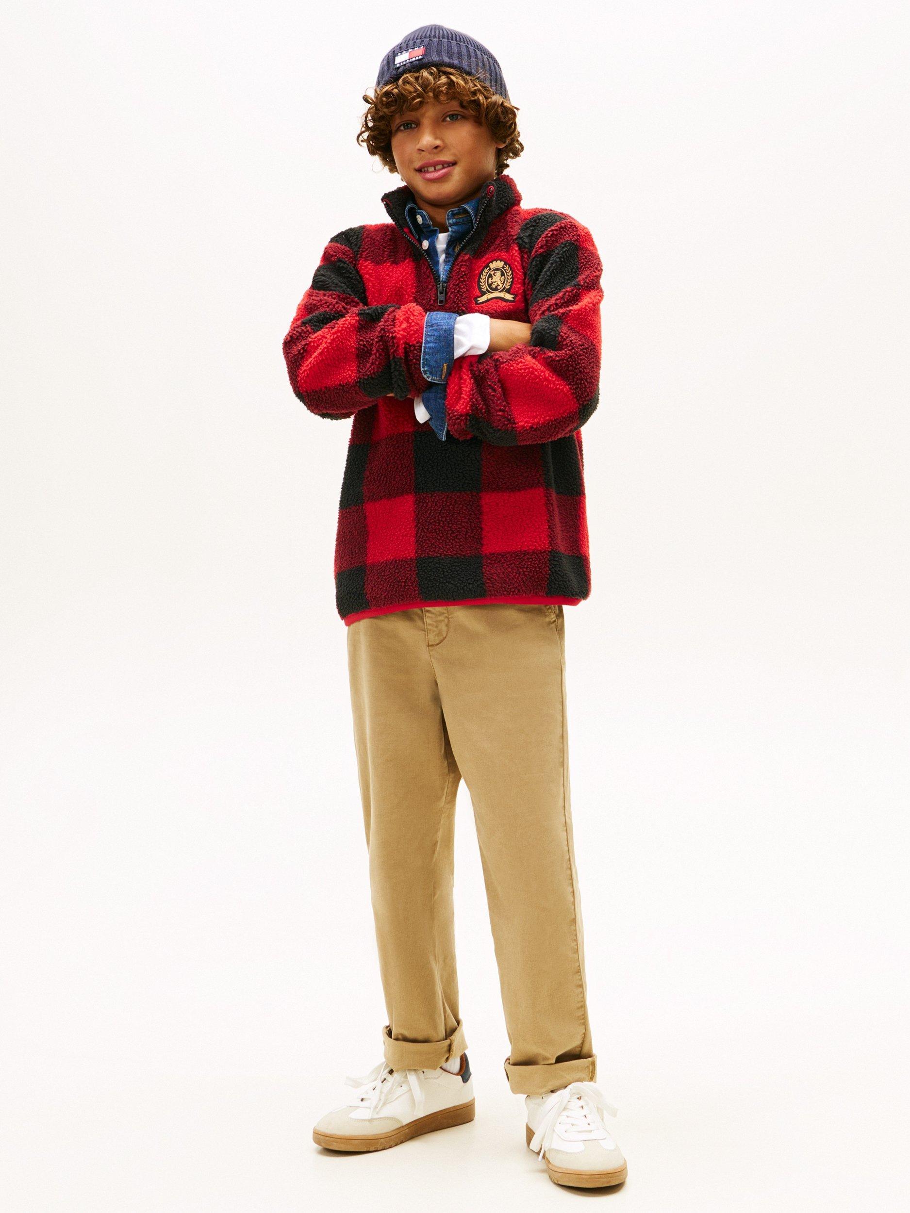 Product image 2 of 5, which shows Tommy Hilfiger Kids' Herringbone Weave Trousers, Dark Dune, 3 years