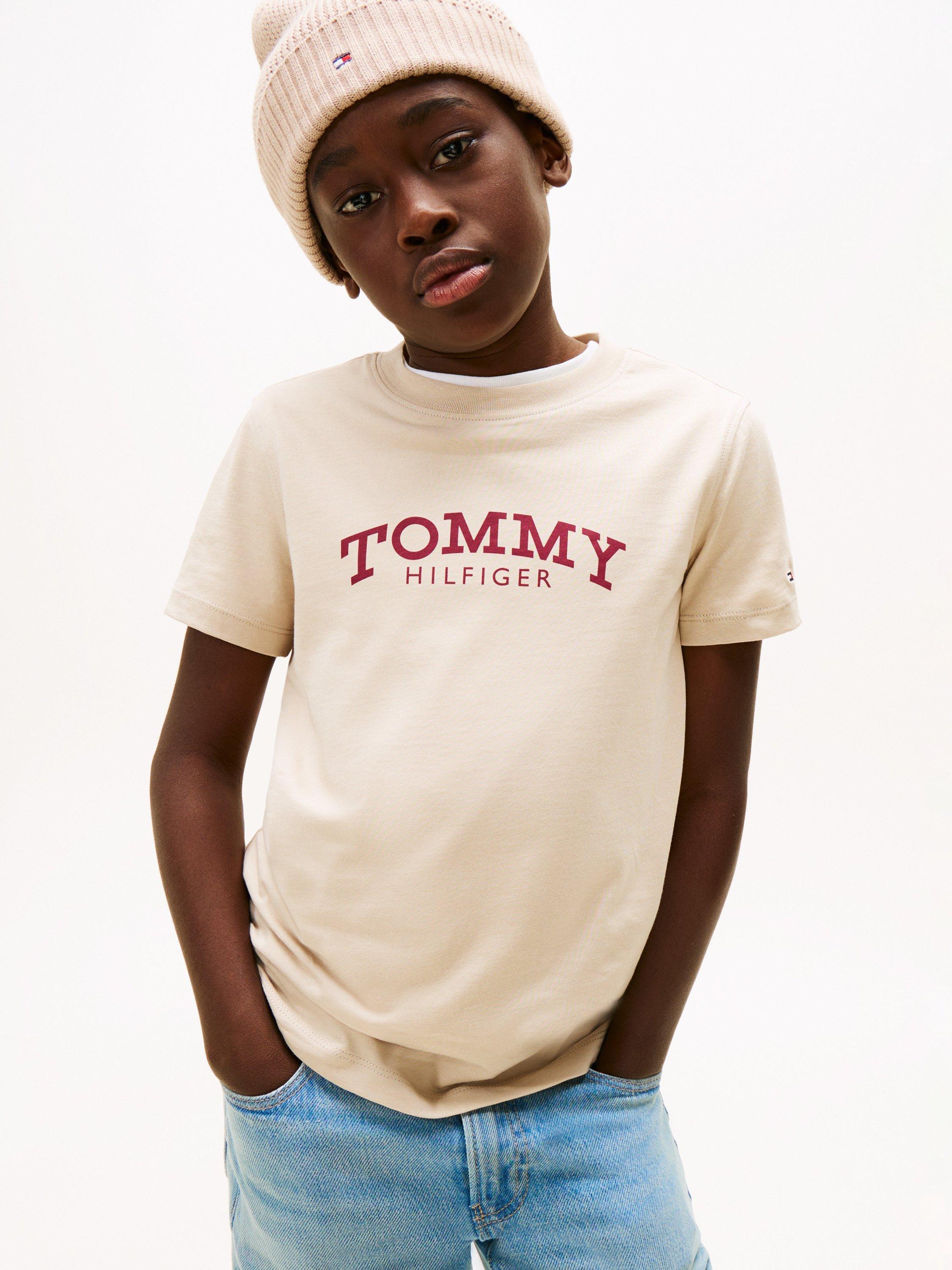 Product image 1 of 4, which shows Tommy Hilfiger Kids' Logo T-Shirt, Gulf Sand, 3 years