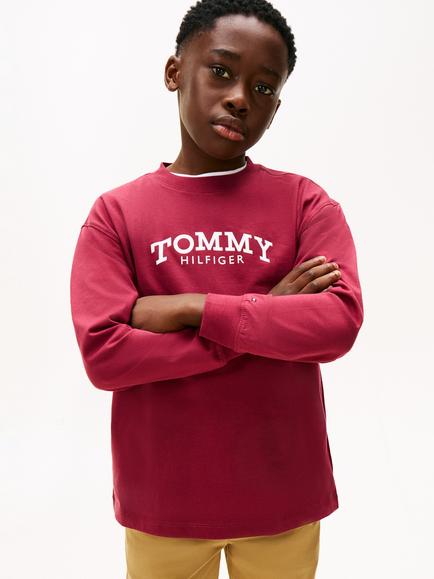 Tommy Hilfiger Kids' Logo Long Sleeve T-Shirt, Rich Cherry