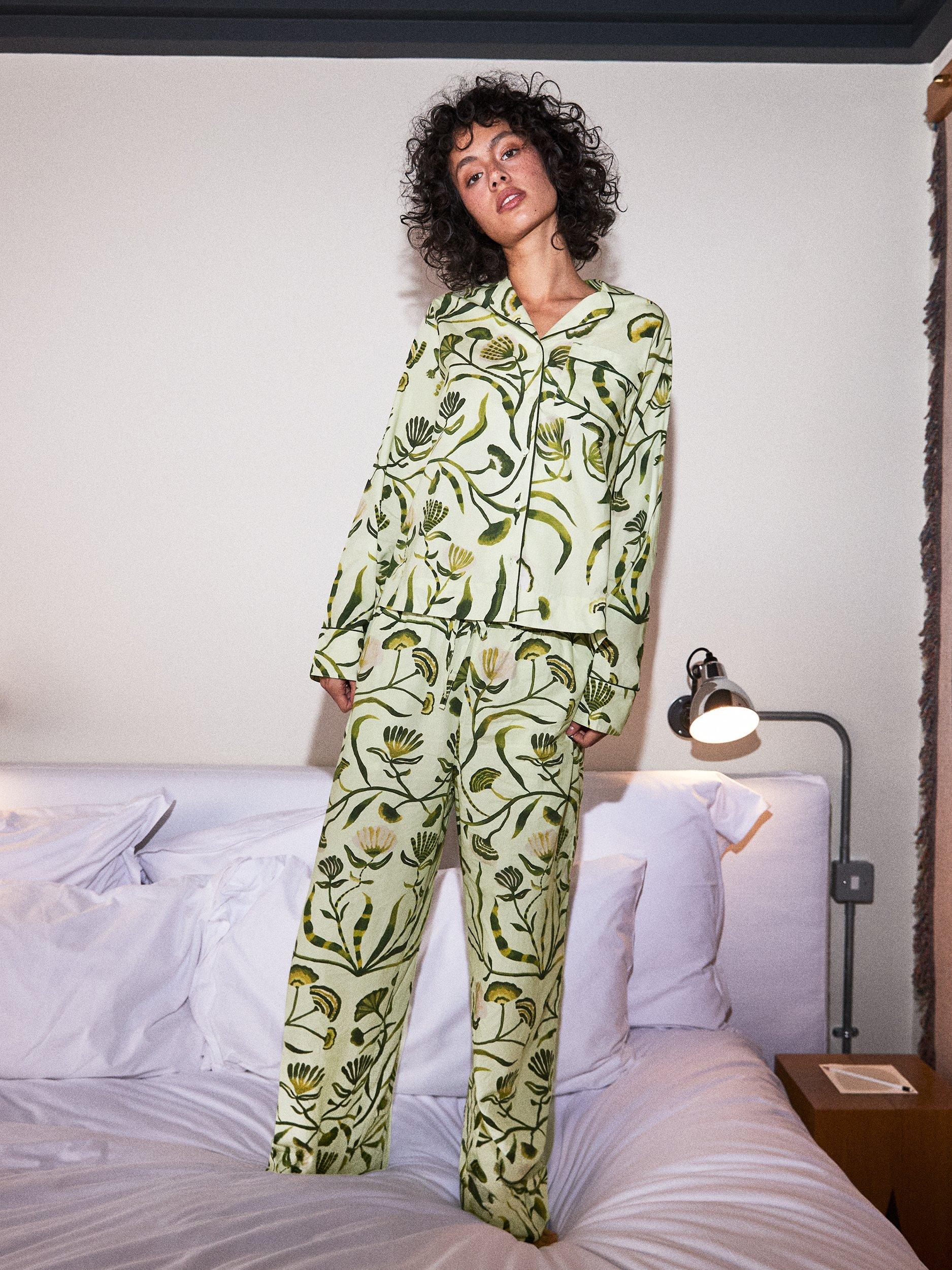Product image 2 of 6, which shows Ro&Zo Floral Pyjama Set, Green/Multi, XS