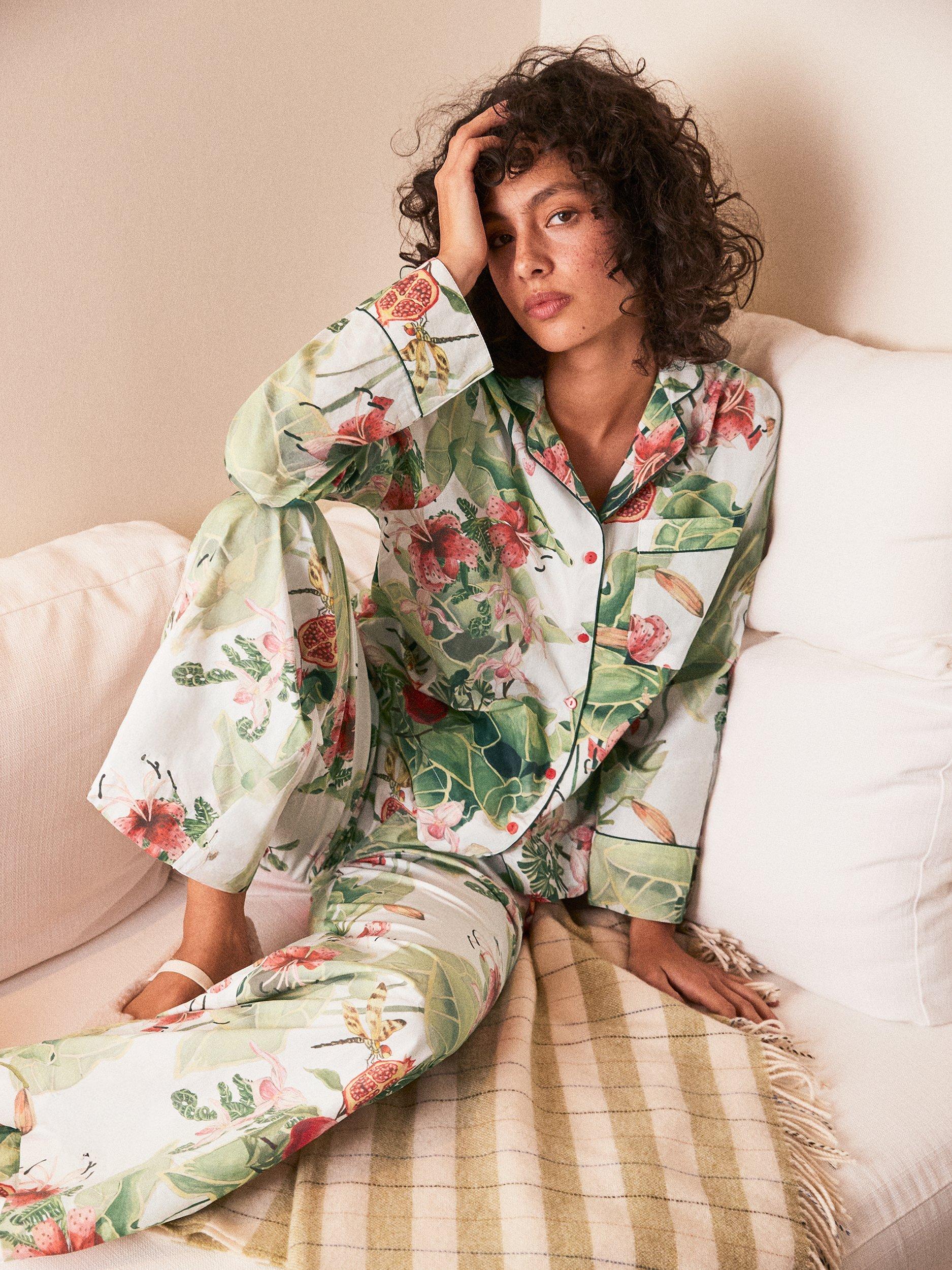 Product image 5 of 5, which shows Ro&Zo Floral Pyjama Set, Green/Multi, XS