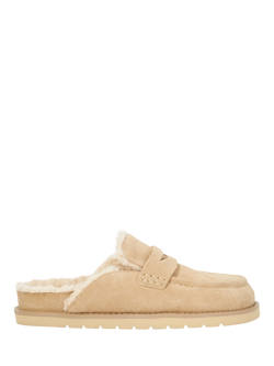 Dune London Goldy Suede Backless Faux Shearling Loafers, Beige, Beige