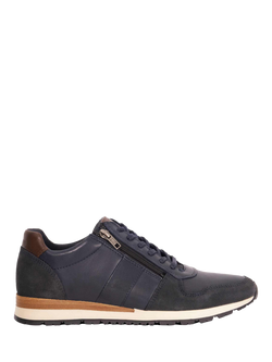 Dune London Thame Wide Fit Leather Zip-Up Trainers, Navy
