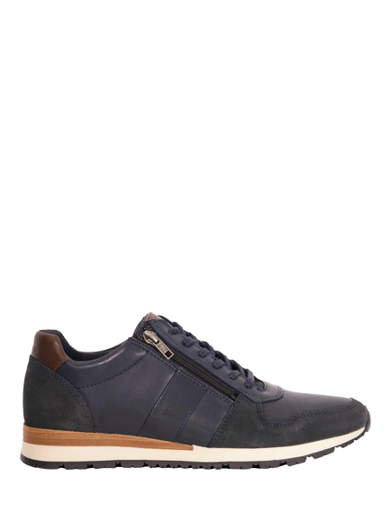 Dune London Thame Wide Fit Leather Zip-Up Trainers, Navy