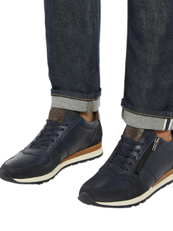 Dune London Thame Wide Fit Leather Zip-Up Trainers - view 2, Navy
