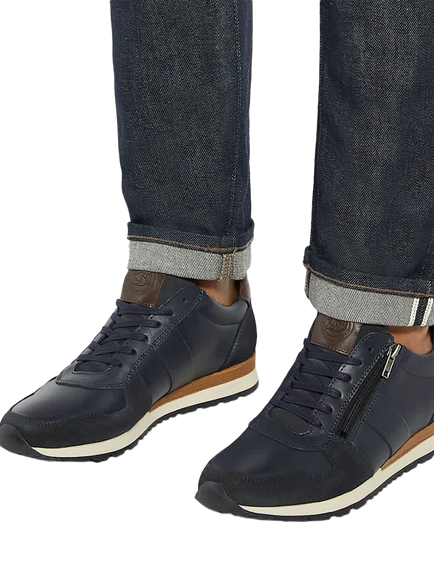 Dune London Thame Wide Fit Leather Zip-Up Trainers - view 2, Navy