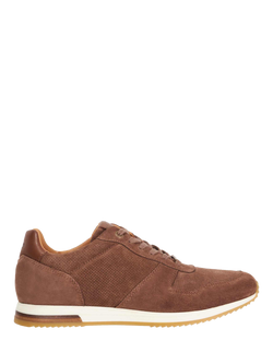 Dune London Trilogy Wide Fit Lace Up Suede Trainers, Taupe, Taupe